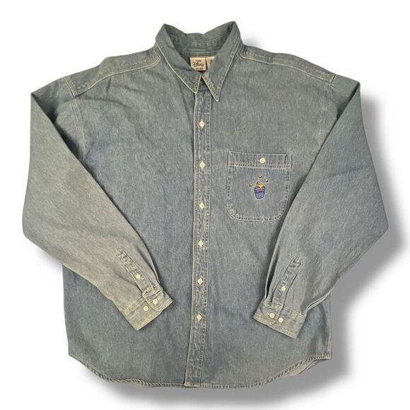 Vintage Disney Oversized Embroidered Denim Front Button Top Size Extra Large - Picture 1 of 6